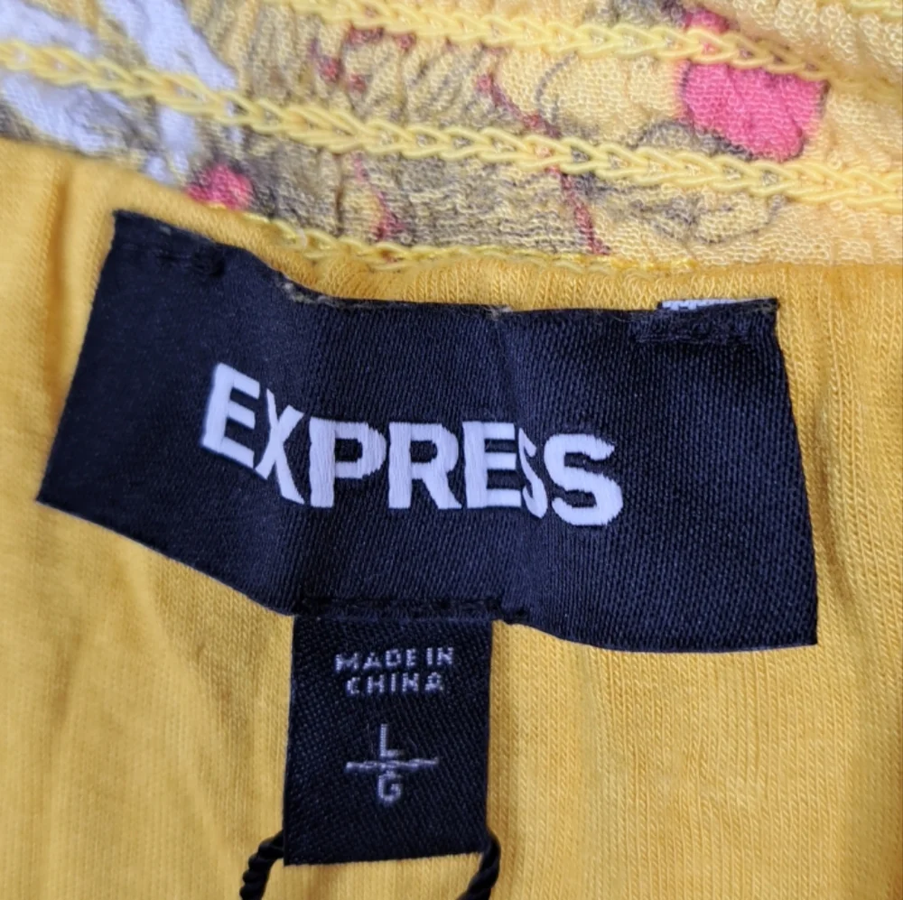 Express Yellow Floral Hi-Low Skirt Crinkle Lined Wrap Spring Boho Large - Picture 5 of 13